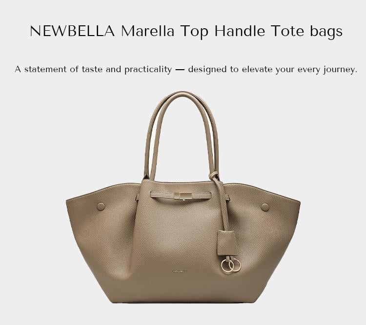 NEWBELLA Marella Top Handle Tote Bags - Elegant PU Leather Tote with Detachable Charm & Magnetic Closure System for Everyday Use 23.6" x 12.6" x 5.5" x 11" SpringStatements