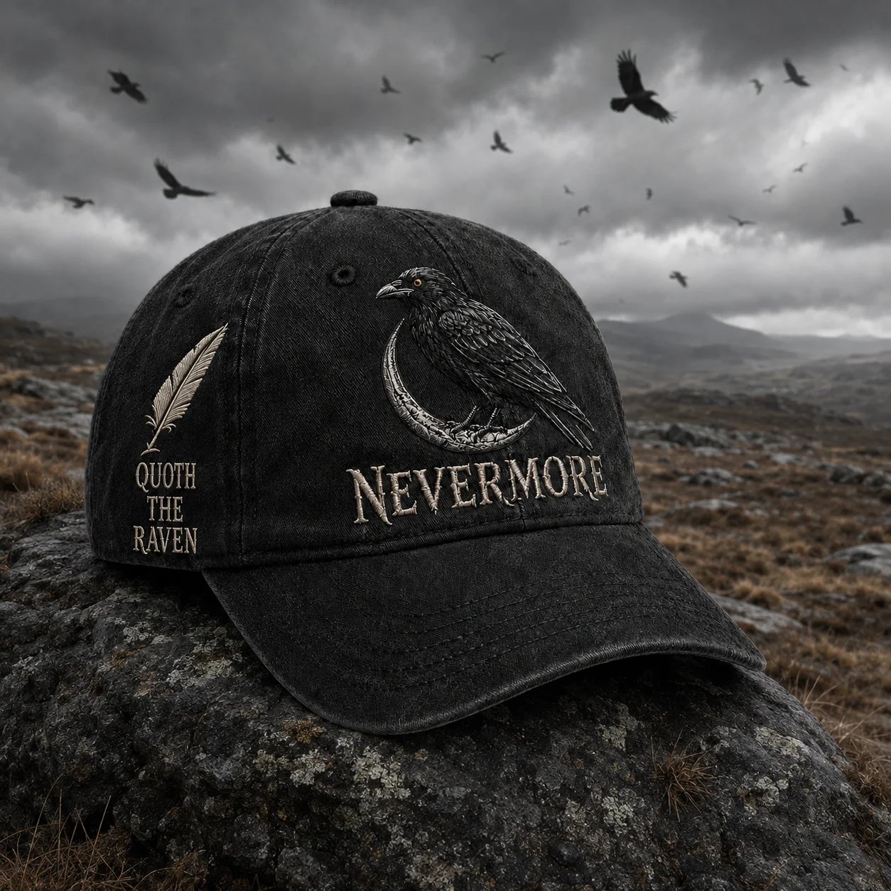 Raven inspired gothic cap design