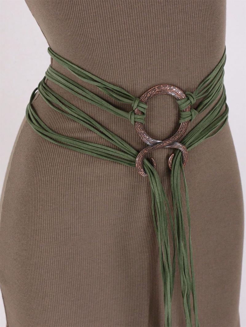 Medieval Viking Braided Leather Belt Set, with Ring Buckle & Tassel Decorations, Halloween Cosplay Costume Accessories for Men Women