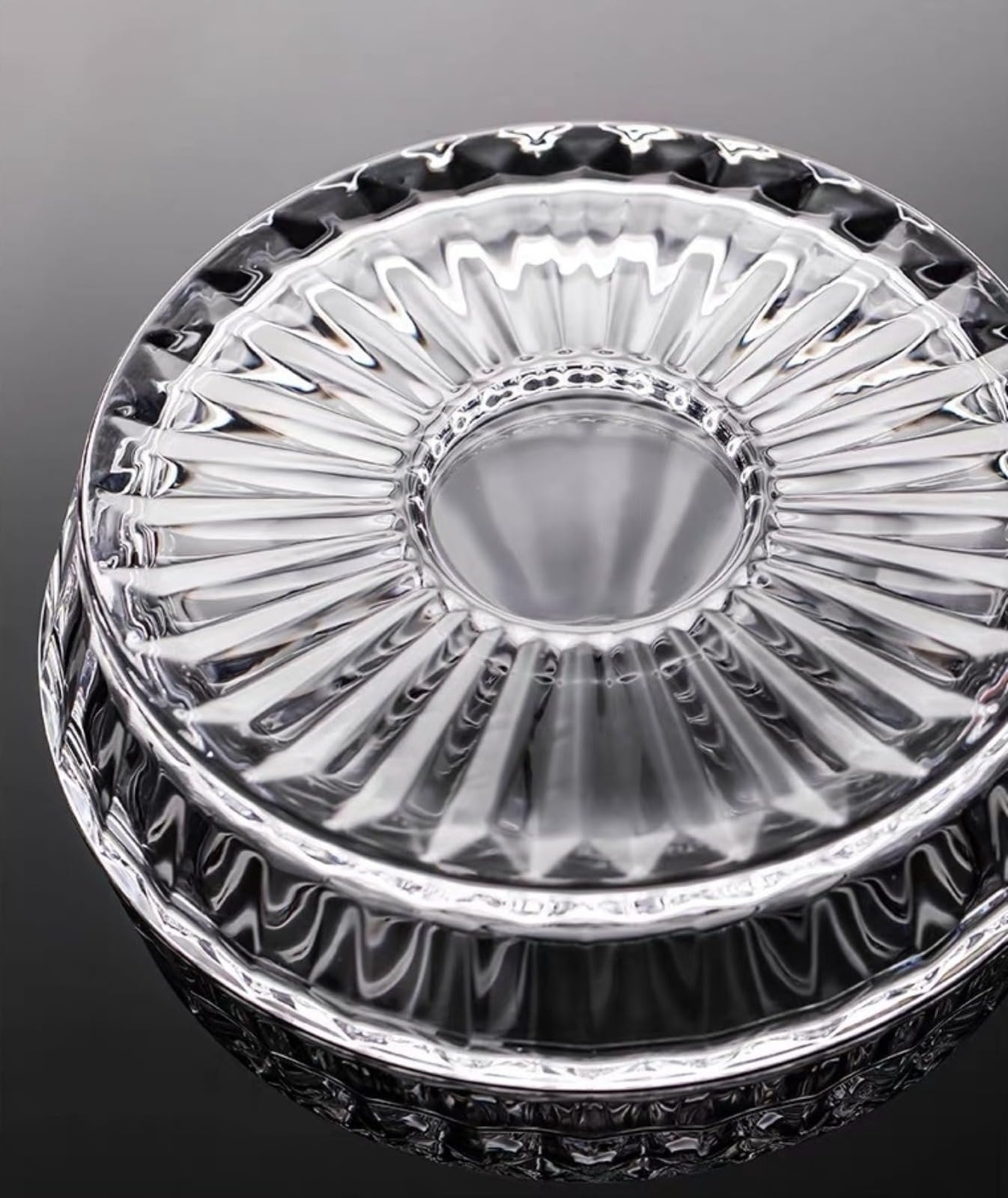 Extreme close-up of the diamond cutting patterns and detailing on the glass