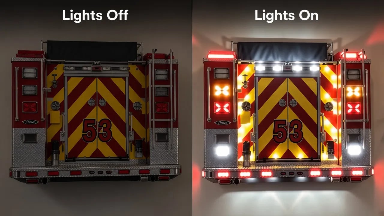 Fire truck wall light lights off and lights on