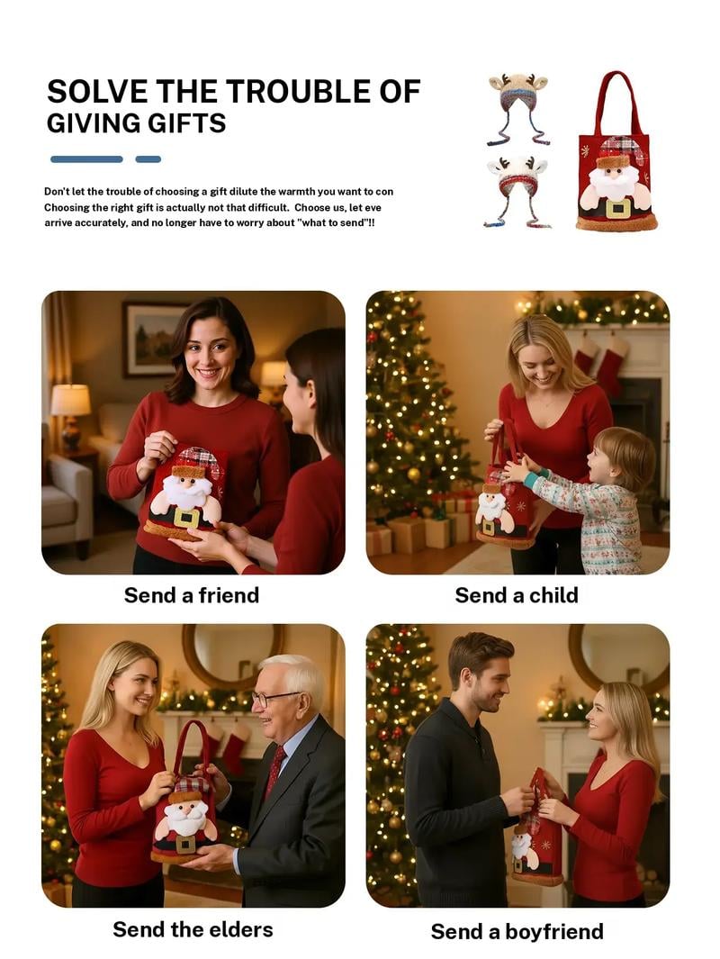 Original design Festive Christmas Antler Hat (It can be used as a handbag，A hat has multiple uses.)Knitted Ear Protection Windproof Warm Hat Suitable for the family It can be worn by adults and children, without limiting the circumference of the head