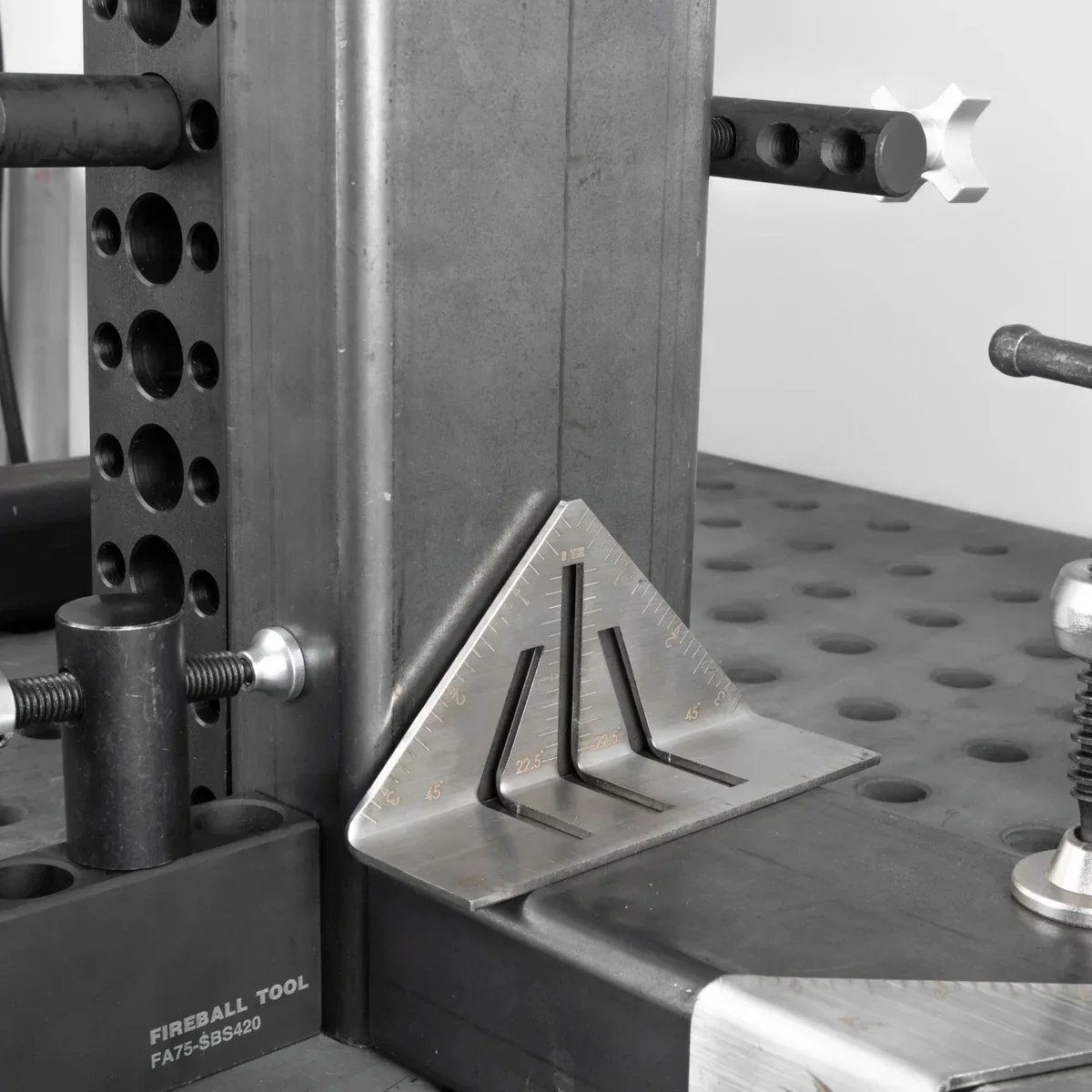 Metalworking miter square showing 45 degree, 90 degree and 22.5 degree markings