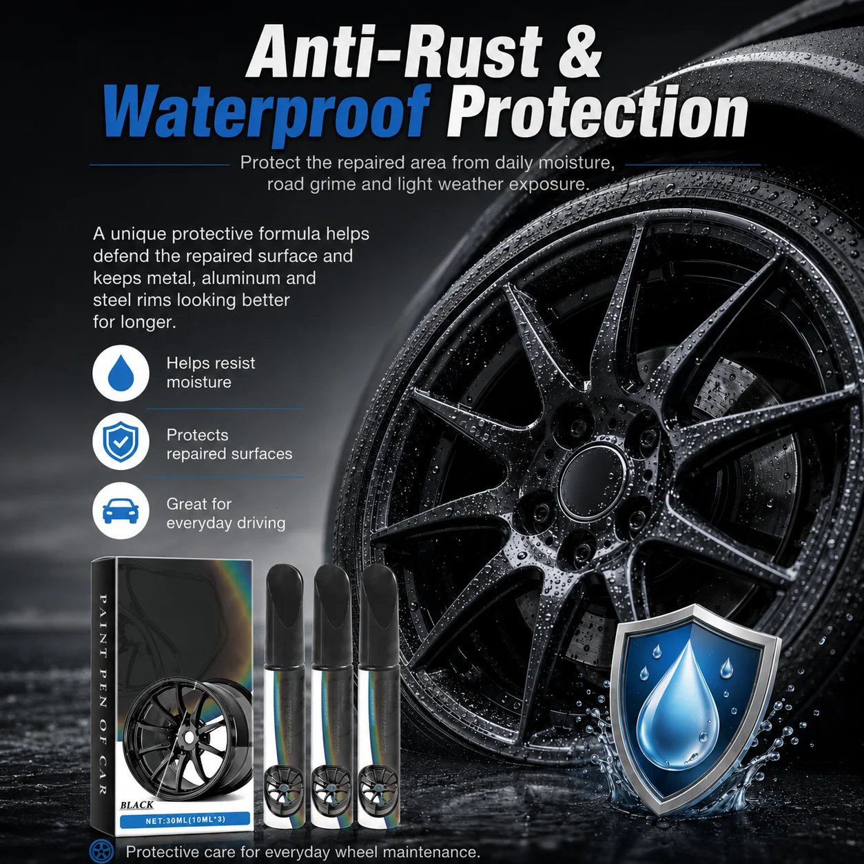 Water-resistant wheel scratch repair finish