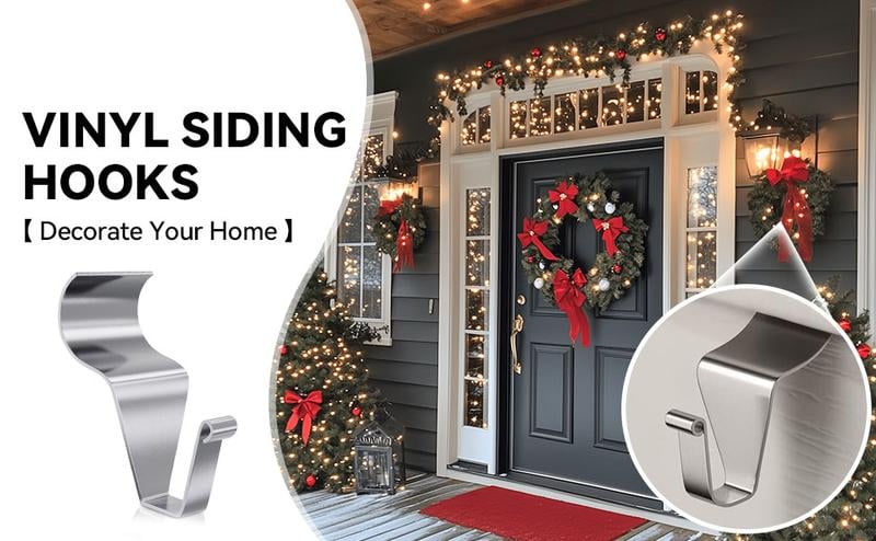 Product Introduction of 10Pcs Vinyl Siding Hooks, No Holes, 12 lbs (Max) No Nails, Reusable, for Outdoors, Christmas Lights, Garland Decoration 6