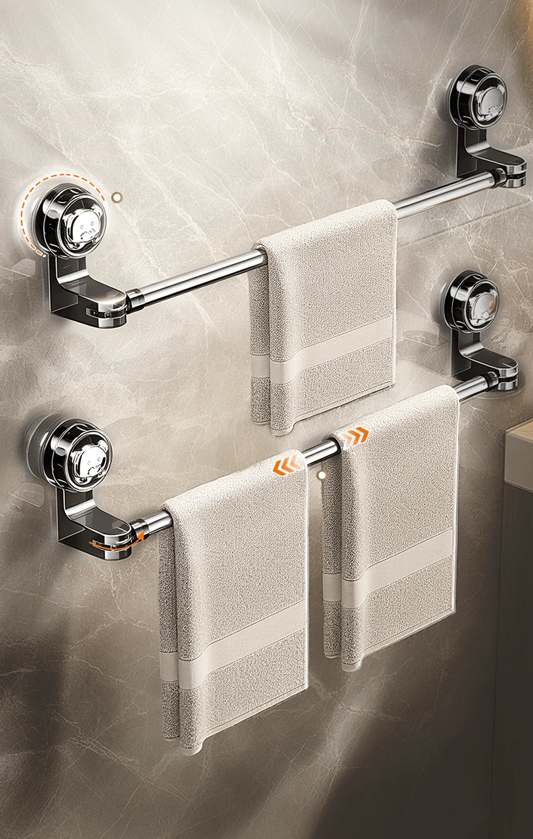 Nail-free suction cup towel bar overview