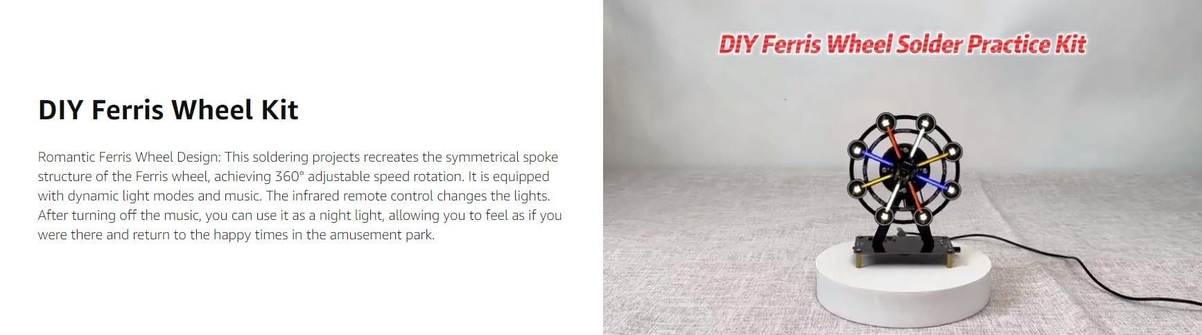 STEM Soldering Practice Kit - DIY Rotating Ferris Wheel Soder Practice Kit with 10 Light Modes, Colorful LED Electronics Soldering Projects for Adult Student Training Kit, Practical Desk Decor Present