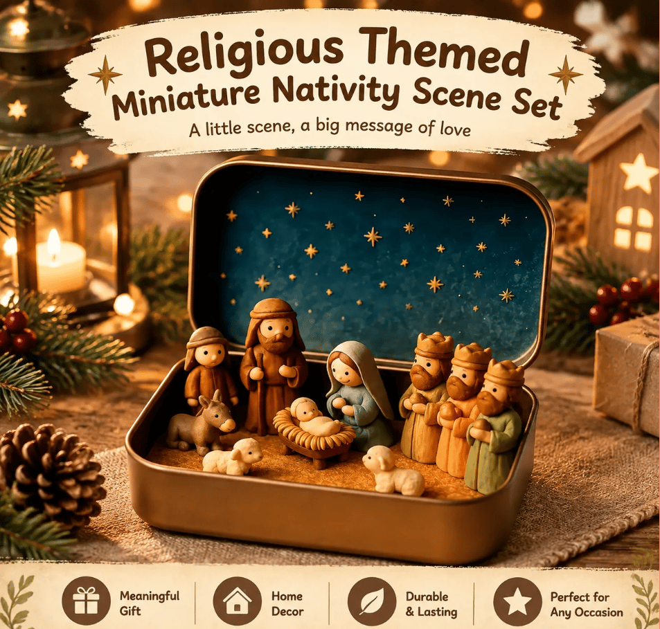 Mini Christmas Nativity scene gift tin
