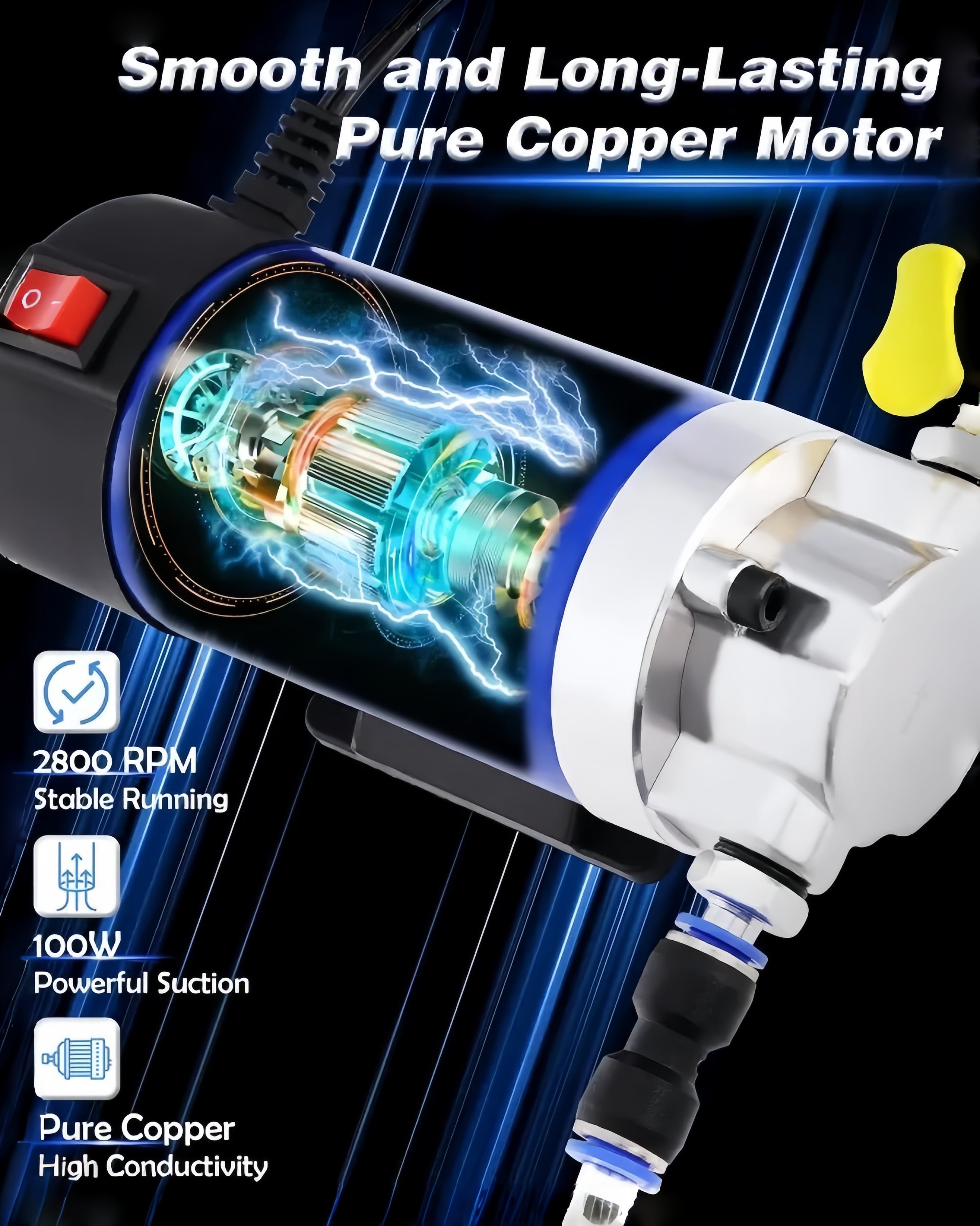 Cutaway view of the pure copper motor, 2800 RPM and 100W suction