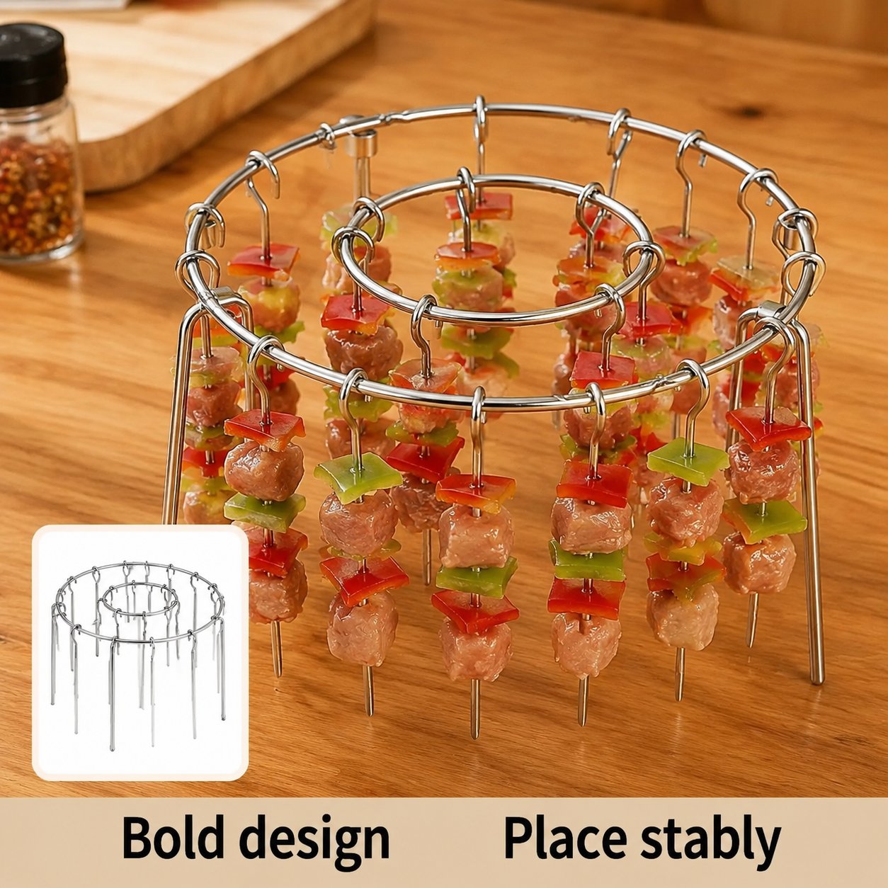 Loaded skewer stand close up