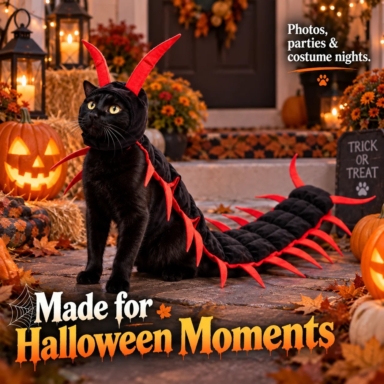 Red accented centipede pet costume laid flat