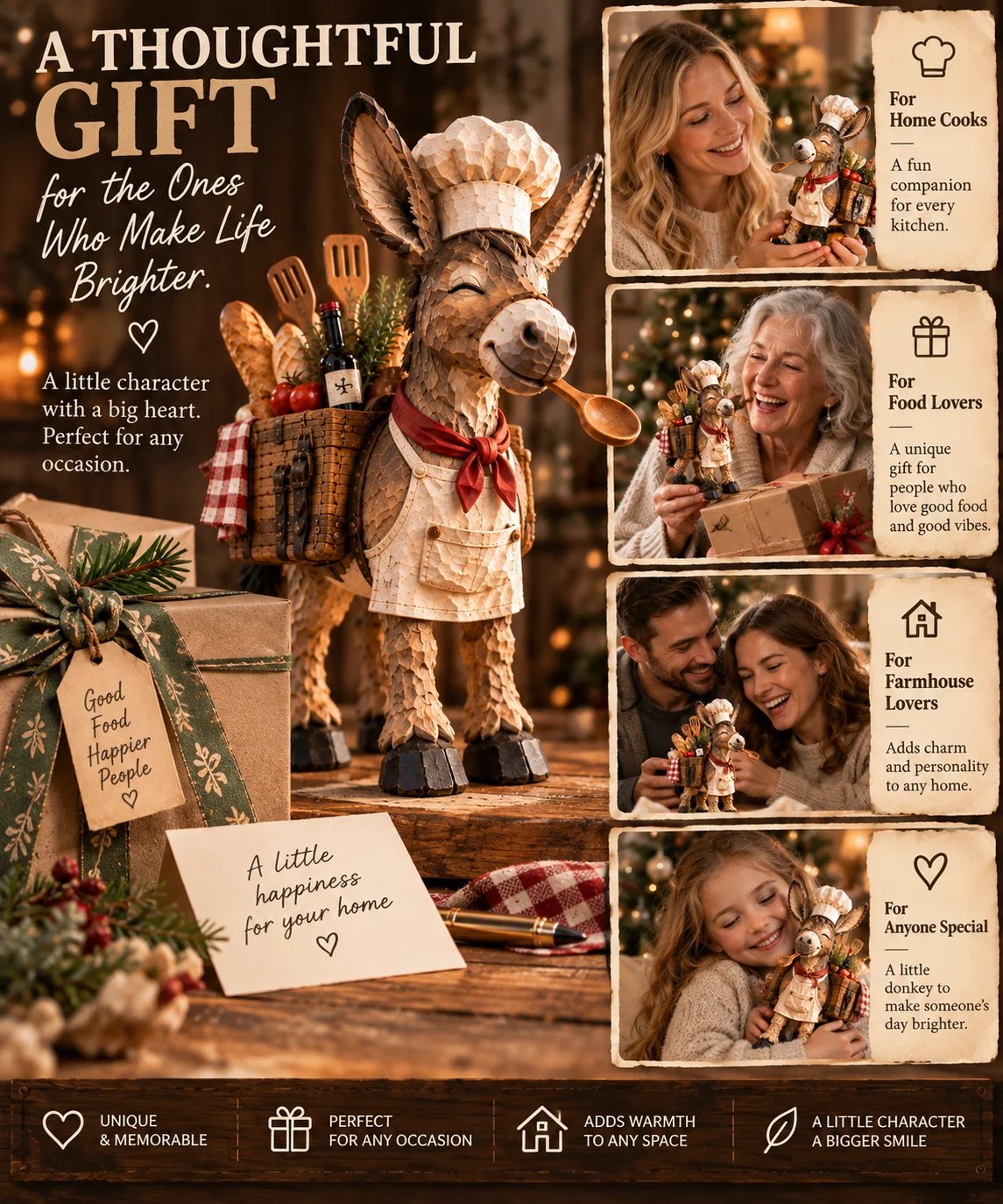 Donkey chef figurine as a thoughtful gift for cooks and farmhouse lovers