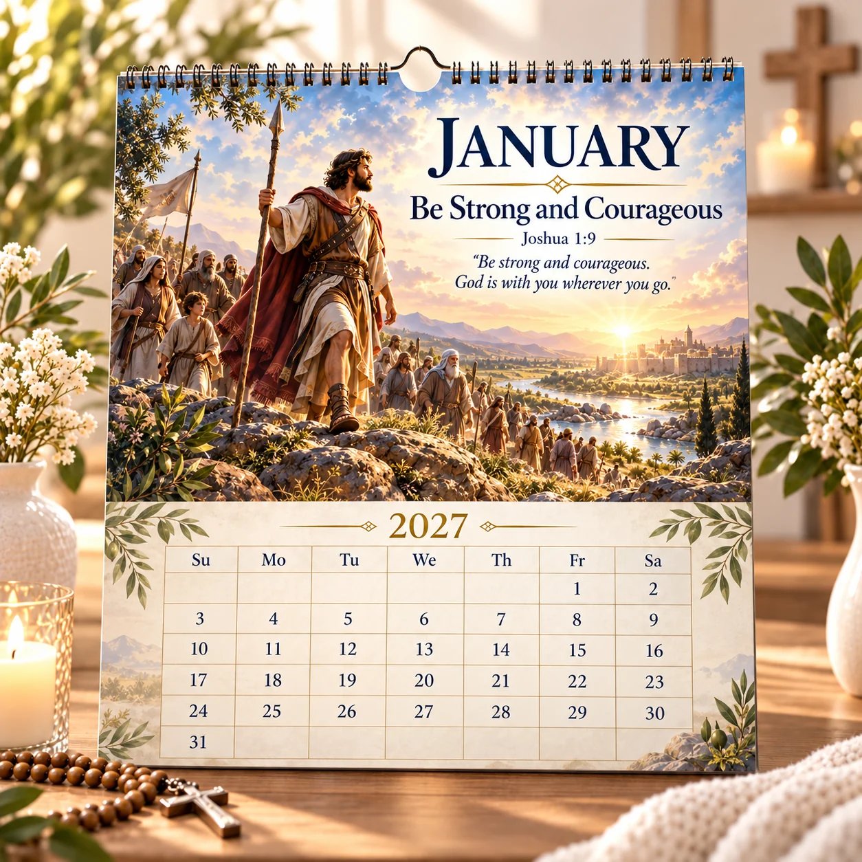 January 2027 calendar page — Be Strong and Courageous