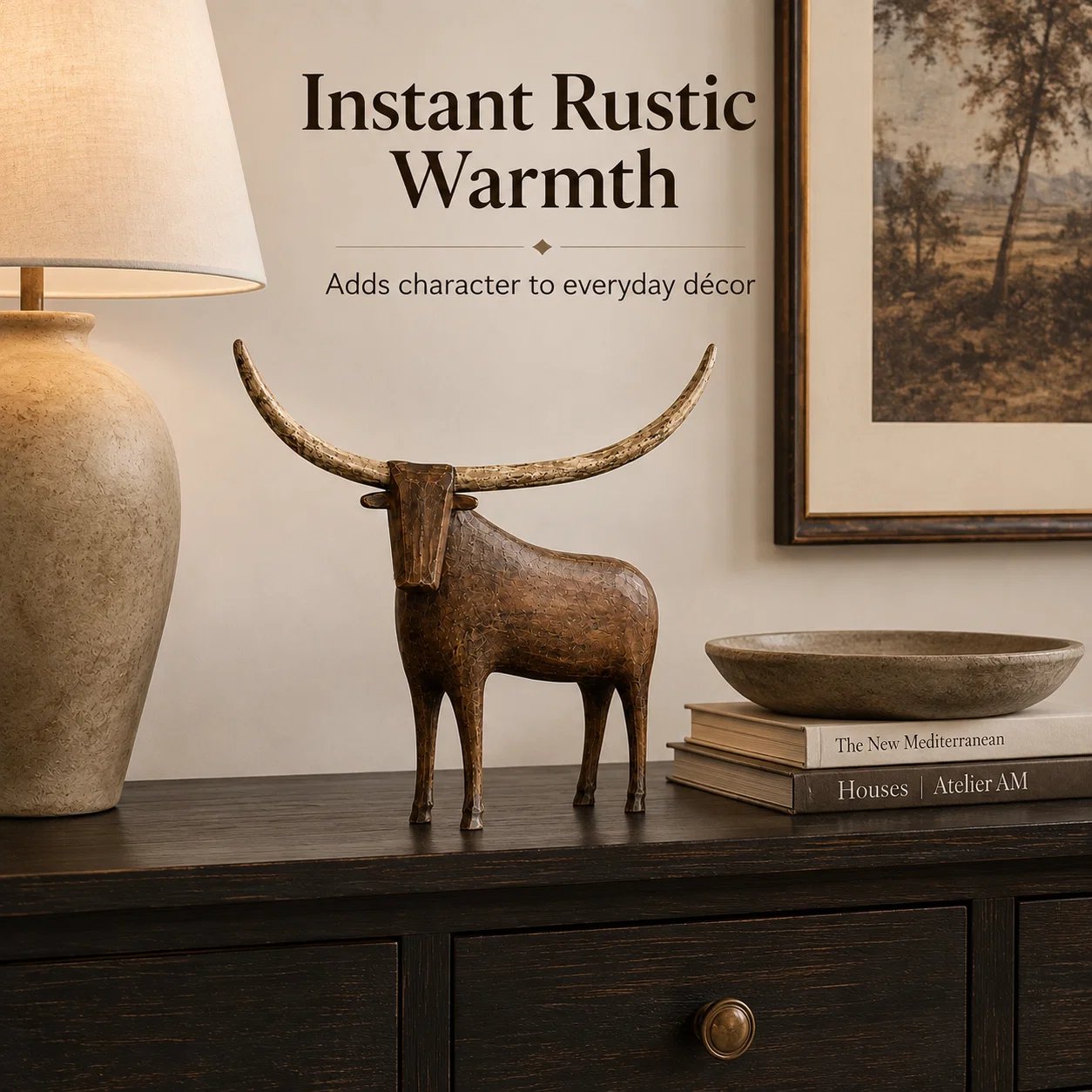 Vintage Longhorn Bull Sculpture interior