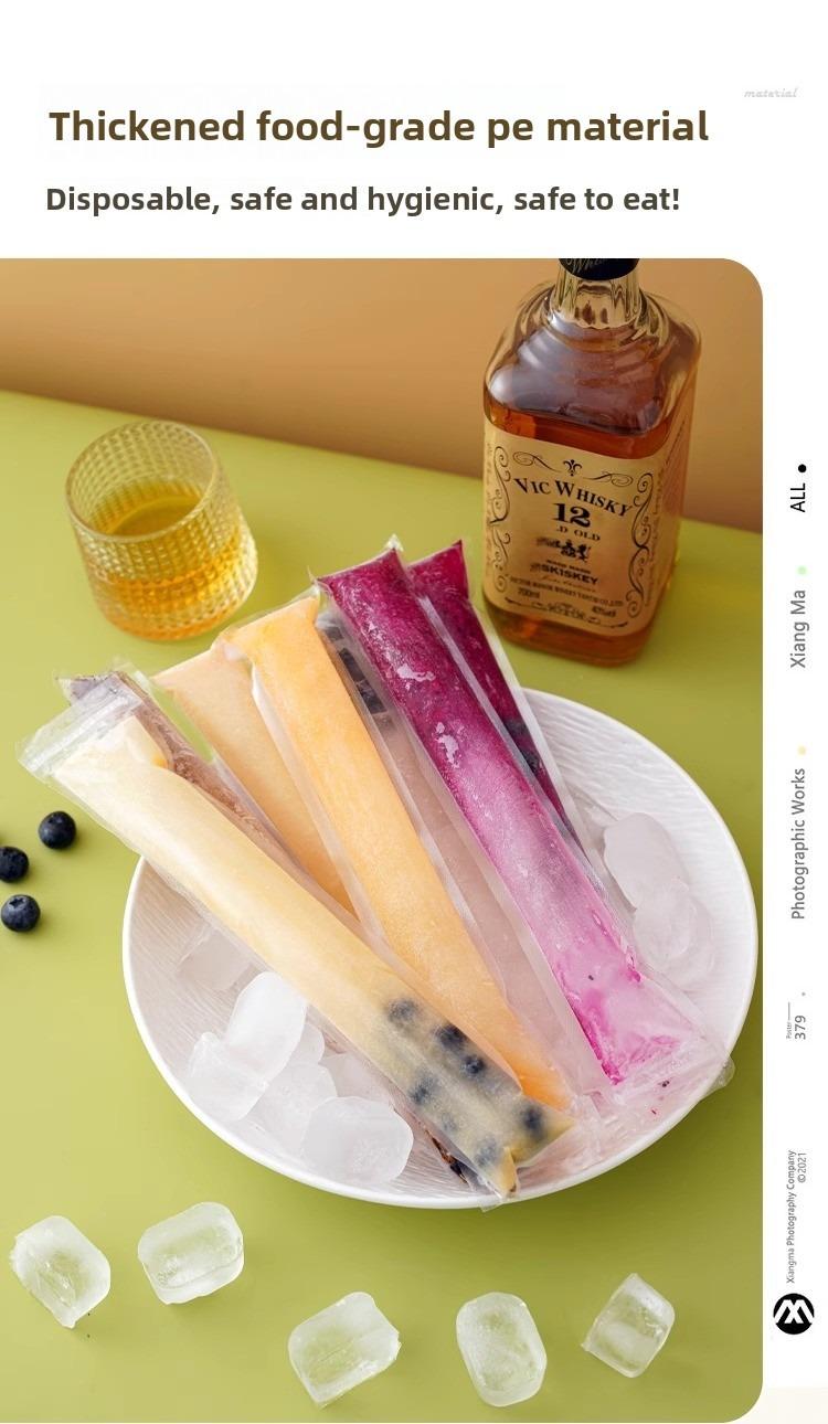 100 PCS Food-grade disposable popsicle bags, fruit jelly bags, ice cream, popsicle sticks, long strips, homemade ice pop bags