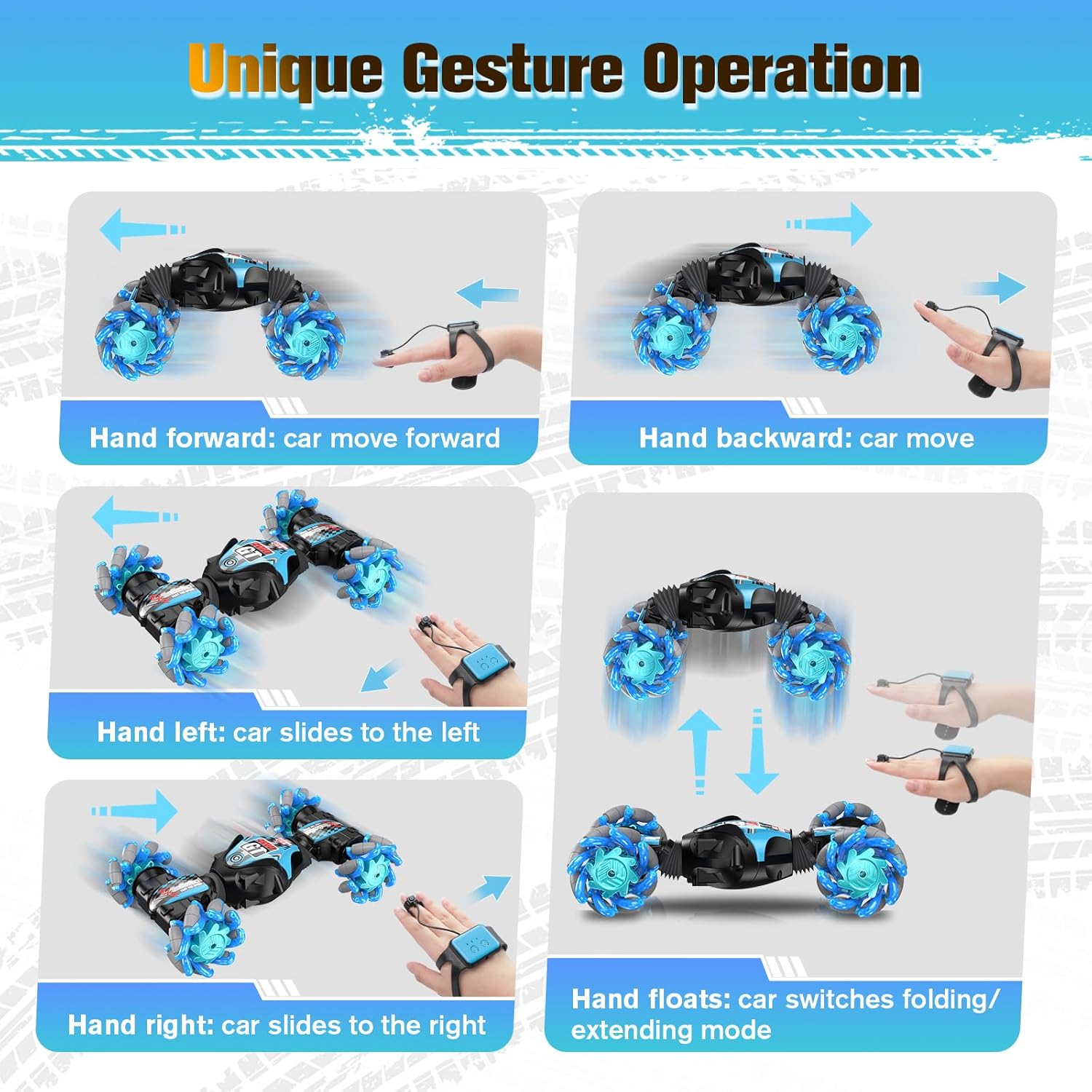 Hand gesture control watch for RC stunt car