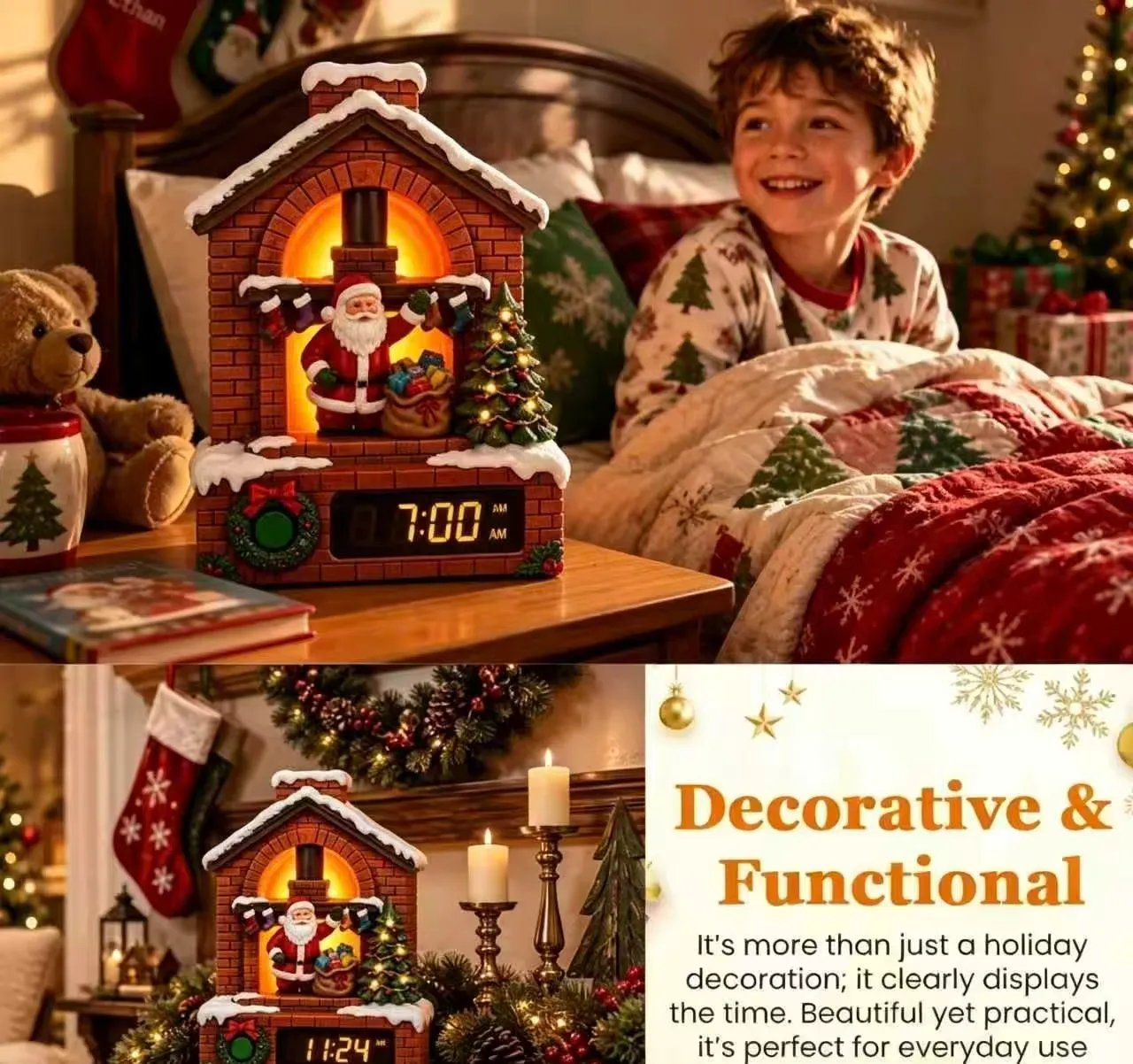 Santa fireplace digital alarm clock