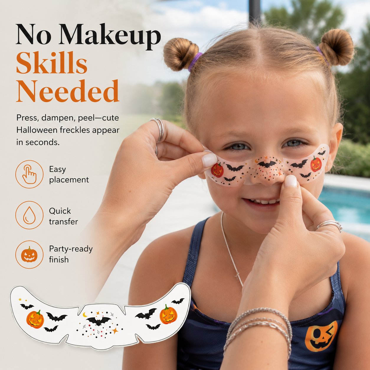 Easy application of Halloween face tattoo across a child
