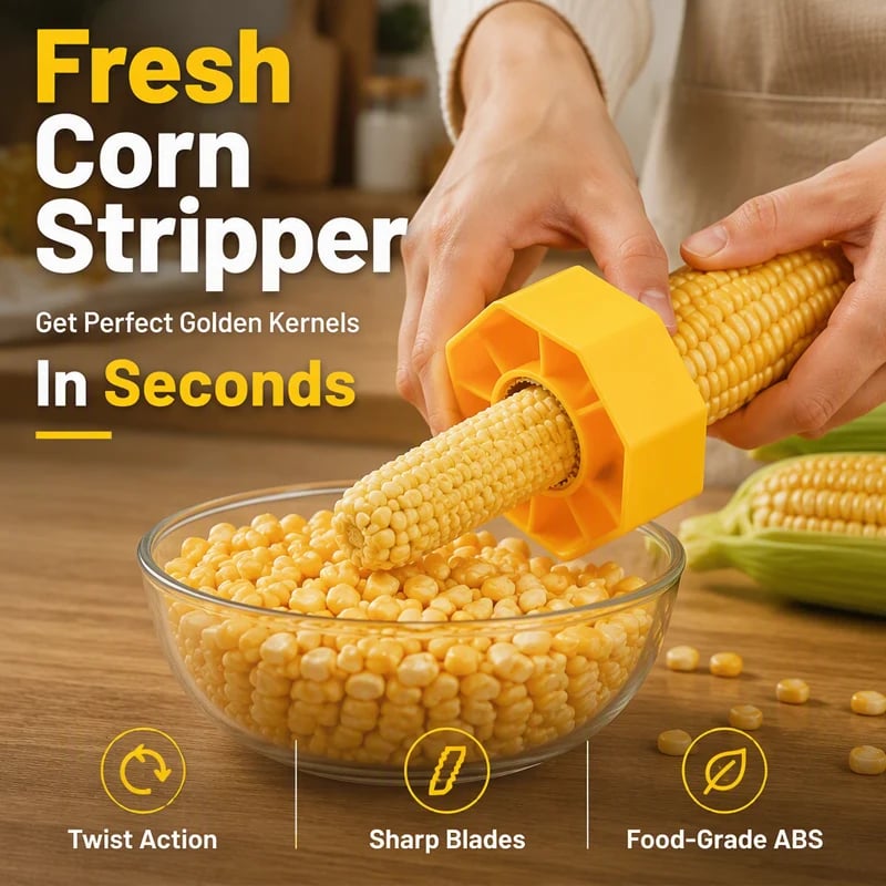 Fresh corn stripper removing kernels from a corn cob