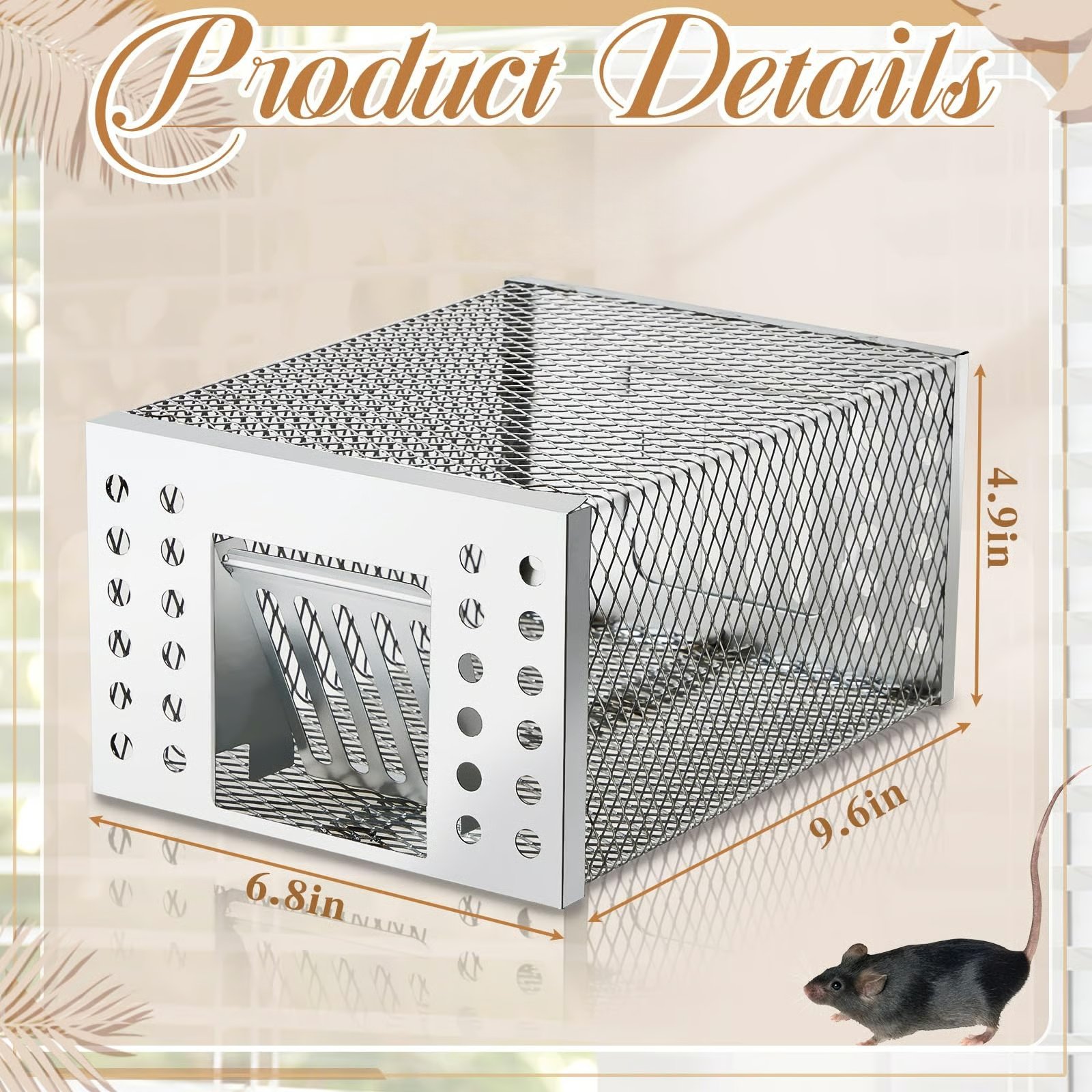 Product dimensions showing 9.6 inches length, 6.8 inches width, and 4.9 inches height