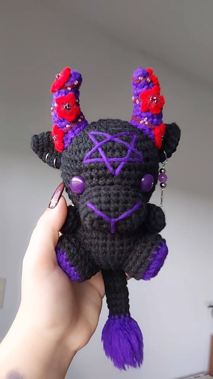 Gothic Crochet Demon Calf Plush held in hand
