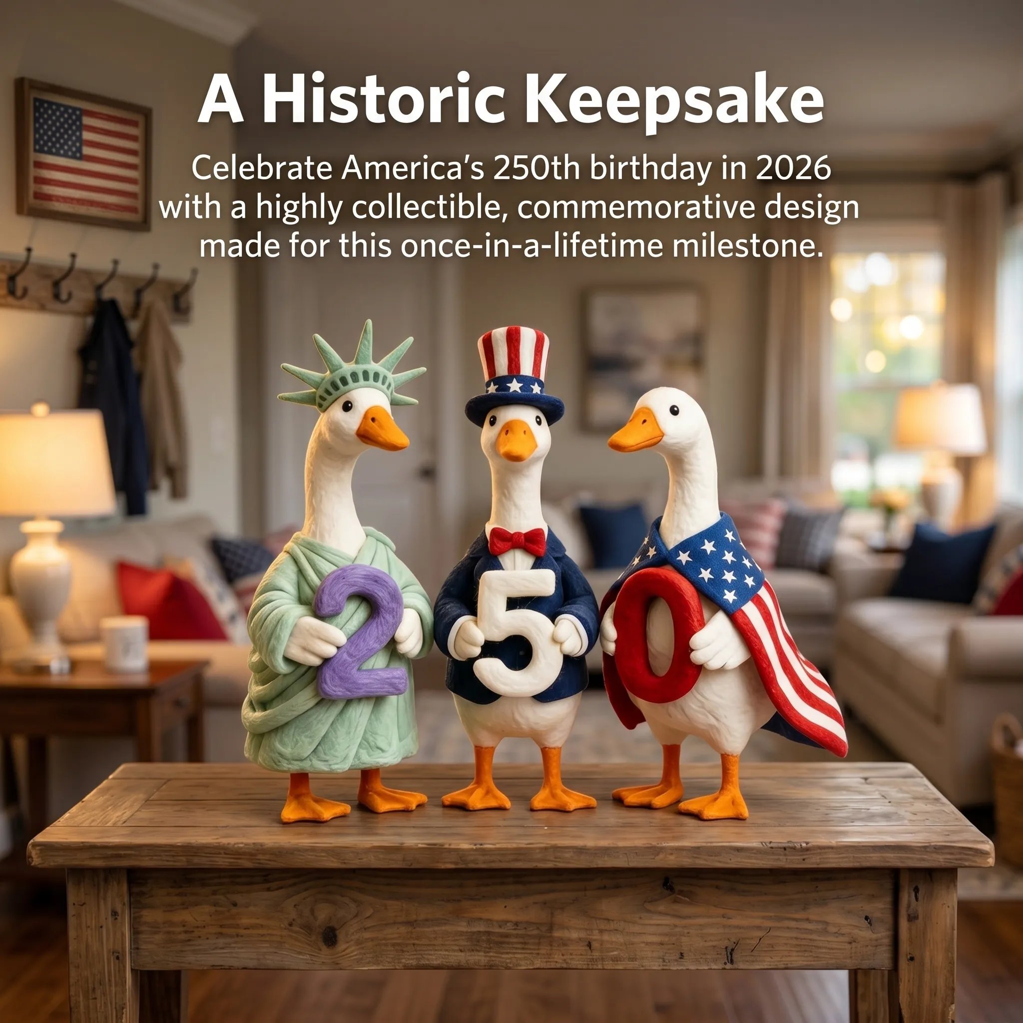 America 250th patriotic goose centerpiece detail