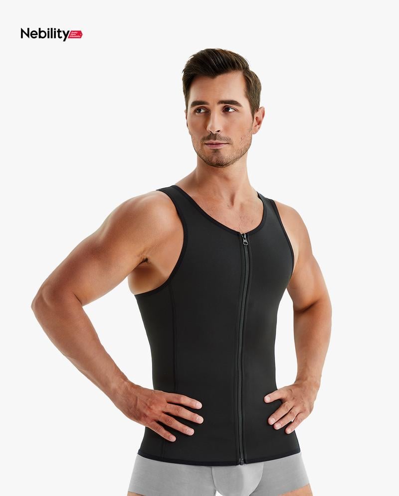 Product Introduction of 【Nebility】Men's zipper Waist Trainer Trimmer vest - double steel bone support on the back, adjustable button design, non-slip zipper, Gym Compression 16