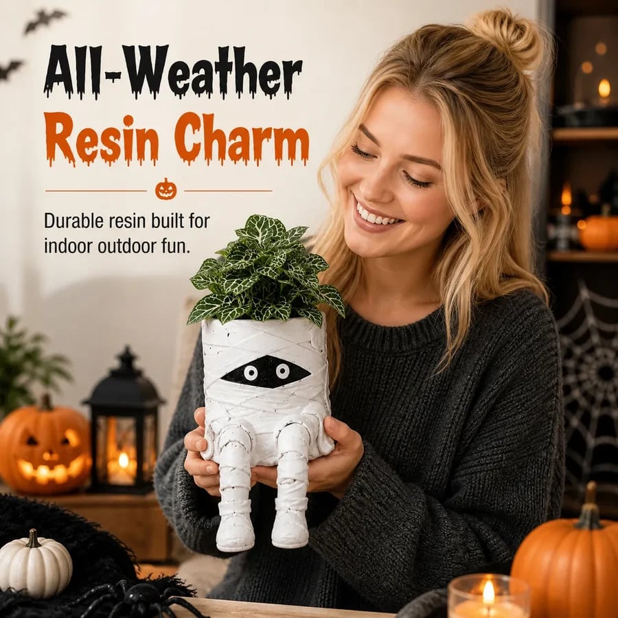 Halloween resin planter held in hand