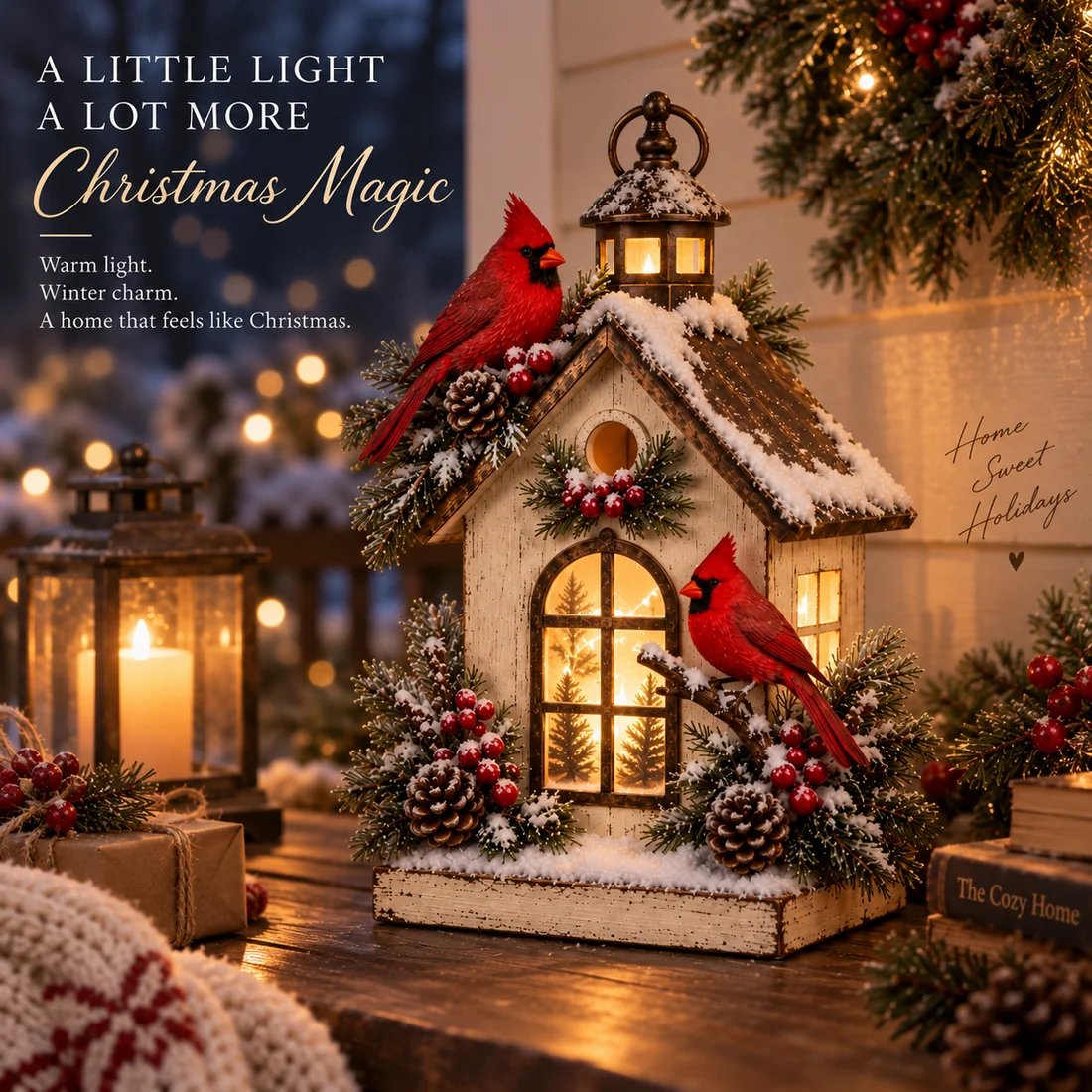 Winter Haven Cardinal Cottage Lantern home display
