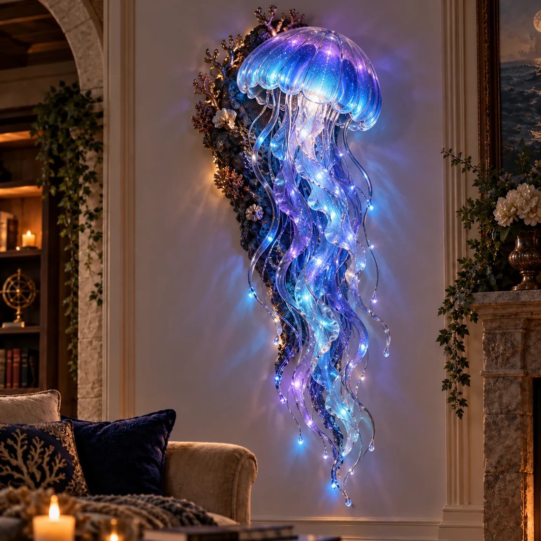 Jellyfish Dream lighted wall decor in a living room