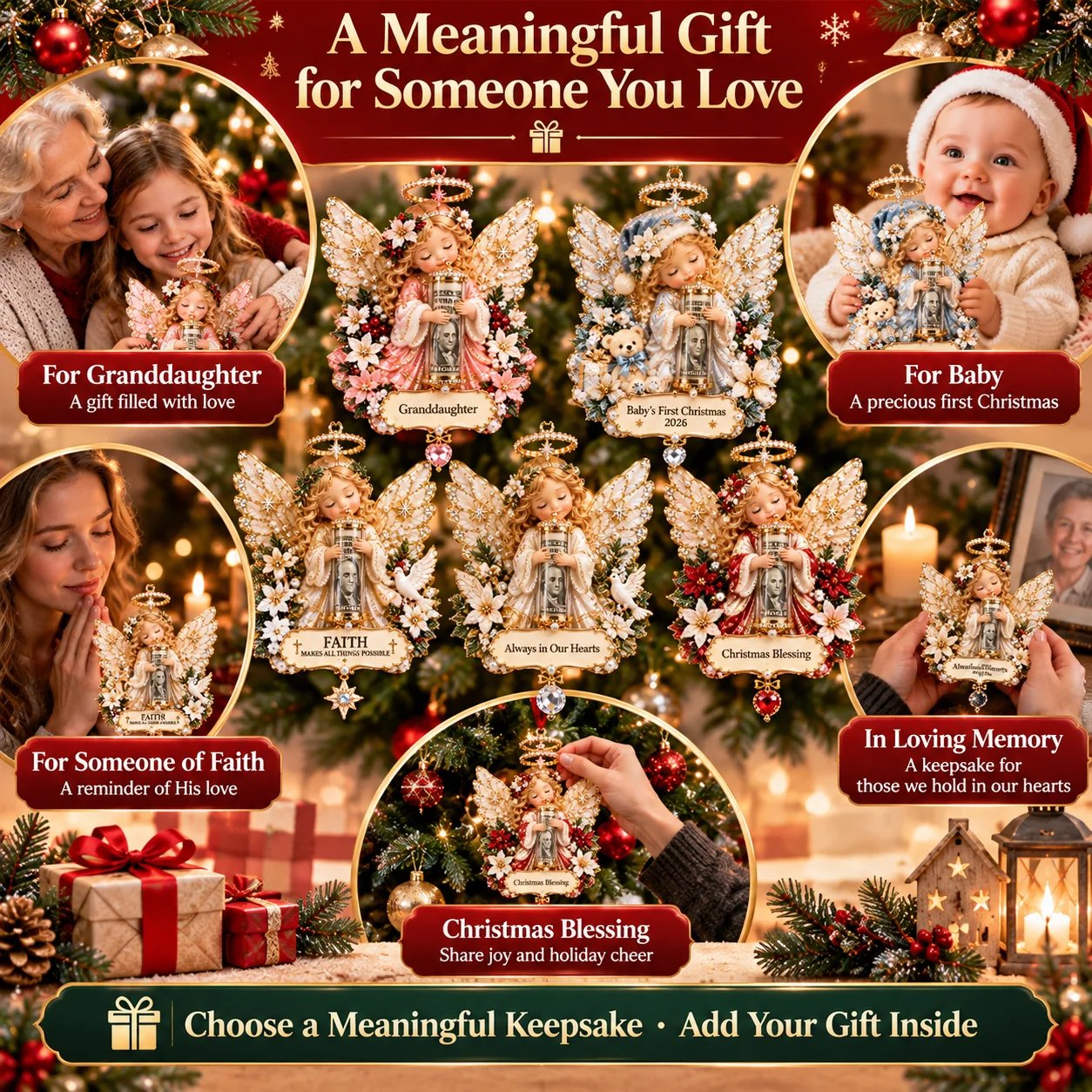 Decorative details of the Angel Cash Holder Ornament
