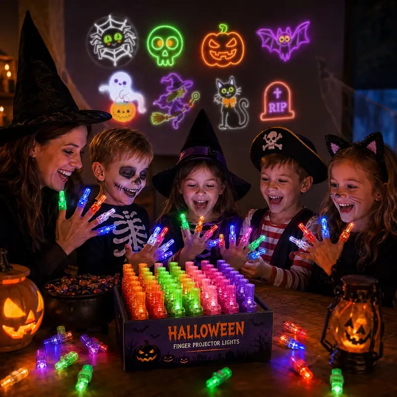 Halloween LED finger projector rings with spooky projection patterns