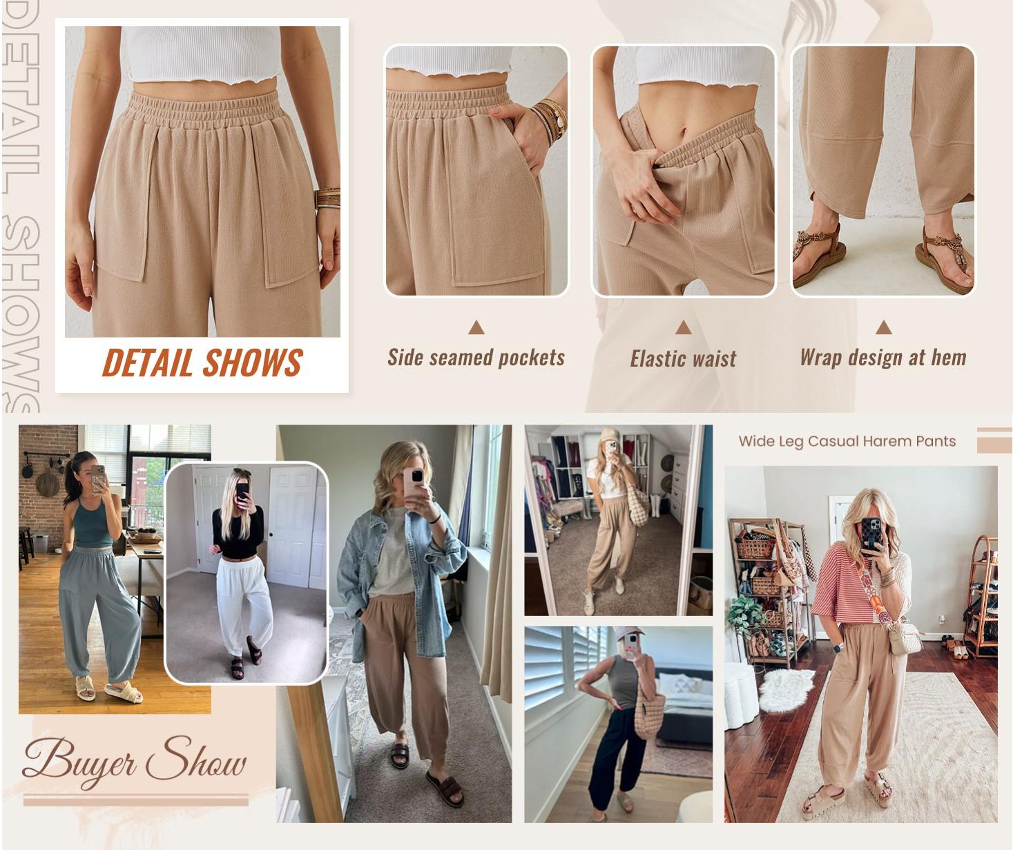UANEO Women's Baggy Wideleg Pants Casual Elastic Waisted Palazzo Harem Pants with Pockets UANEO Women's Baggy Wideleg Pants Casual Elastic Waisted Palazzo Harem Pants with Pockets