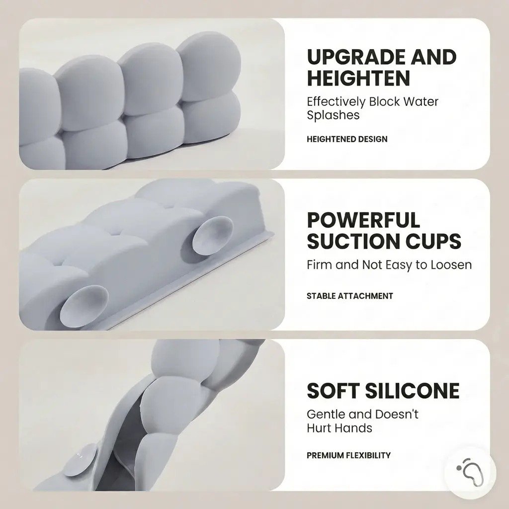 Two piece sink splash barrier