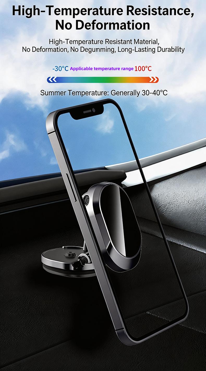 Foldable Metal Magnetic Car Phone Holder - 360° Rotating, Adjustable Angle & Height Dashboard Mount, Strong Magnetic Hold, Compact Universal Hands-Free Phone Stand for Cars