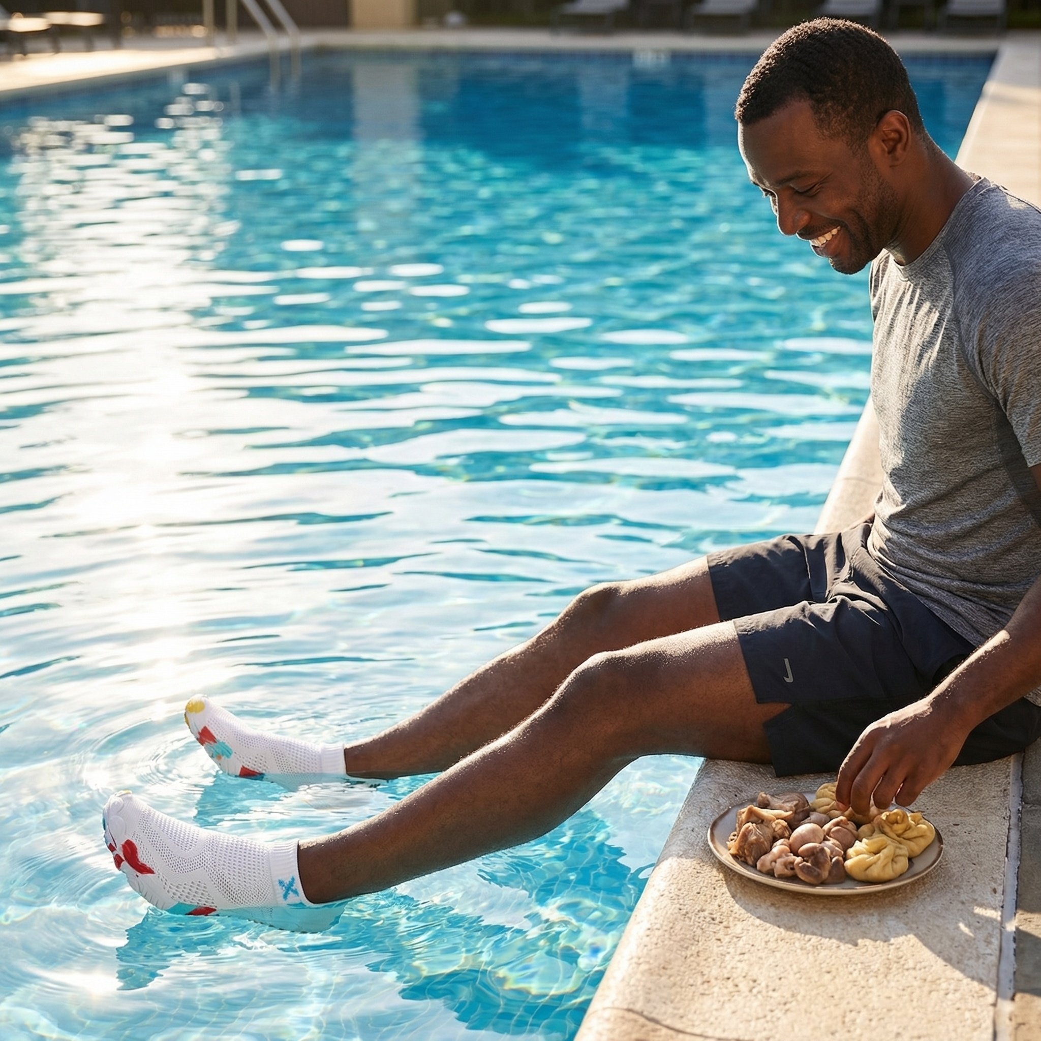 Wide fit breathable water shoes by the pool
