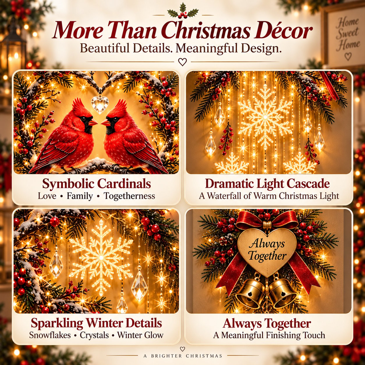 Red cardinal Christmas wall decor details