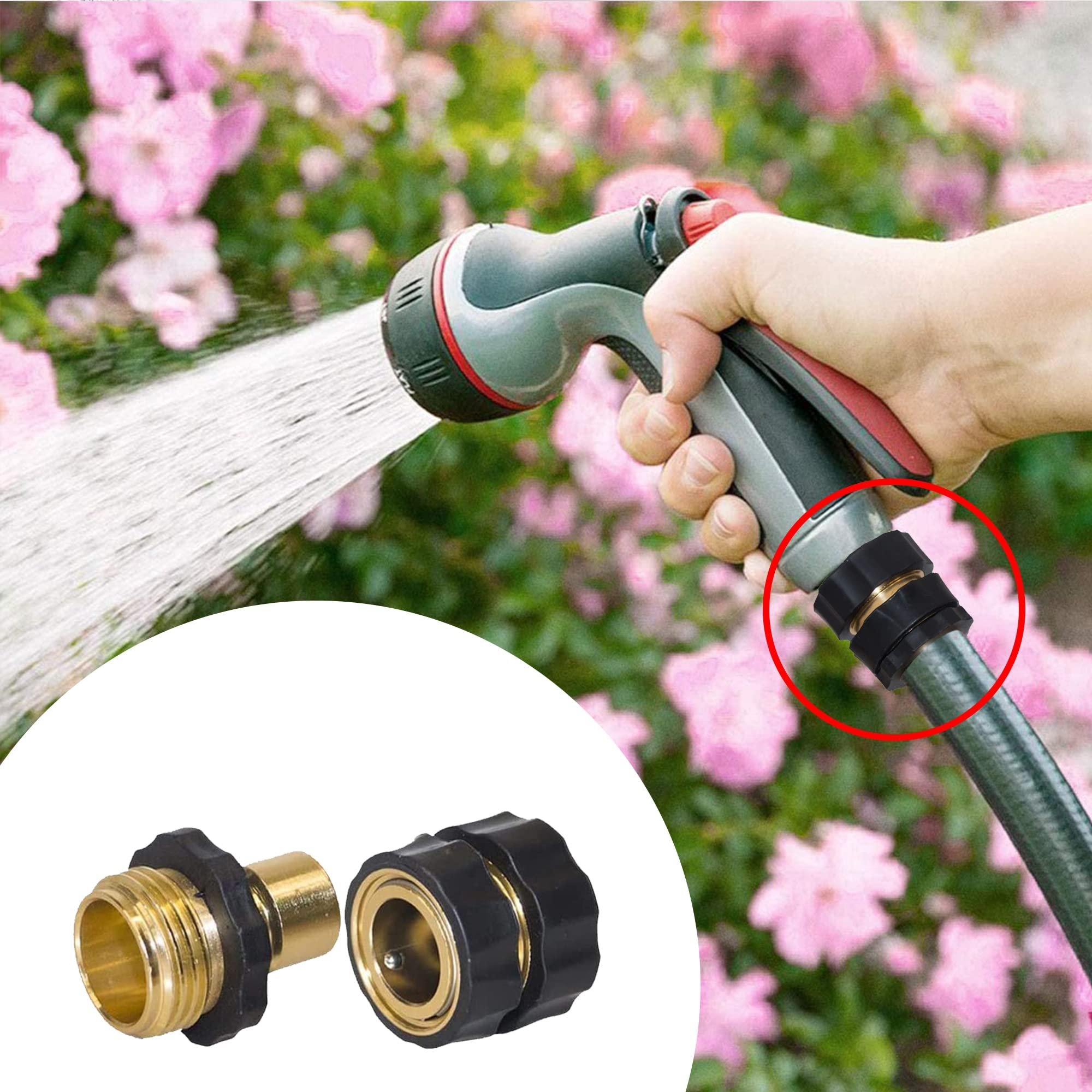 Hourleey Garden Hose Quick Connector, 3/4 Inch Male and Female Garden Hose Fitting Quick Connector Hourleey Garden Hose Quick Connector, 3/4 Inch Male and Female Garden Hose Fitting Quick Connector