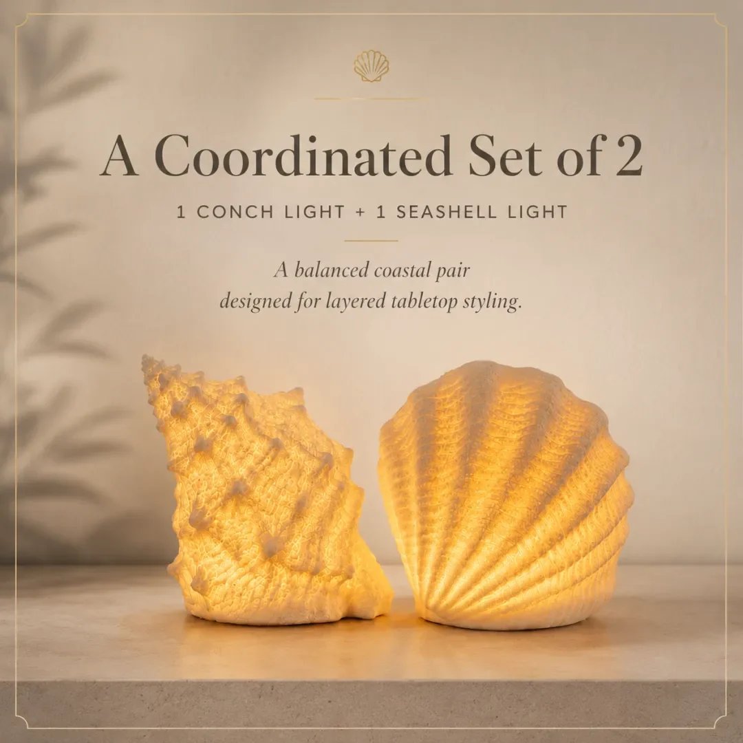 Coastal shell and conch coordinated set of two Coastal shell and conch coordinated set of two