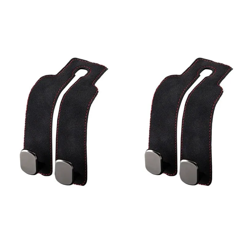 Suede Leather Car Seat Hook - 2 x Black