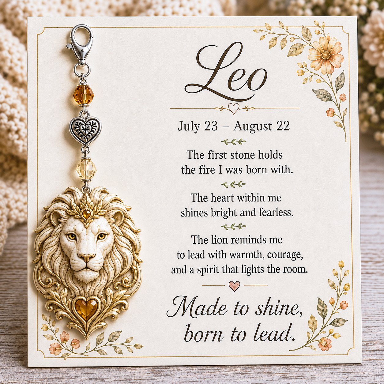 Zodiac keychain crystal bead and heart charm