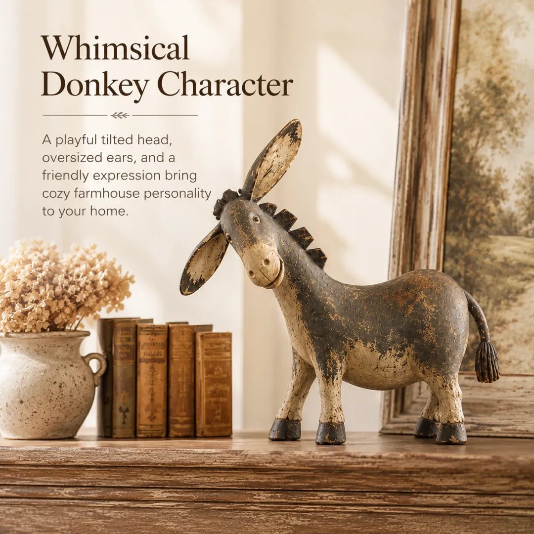Rustic donkey figurine farmhouse decor styling