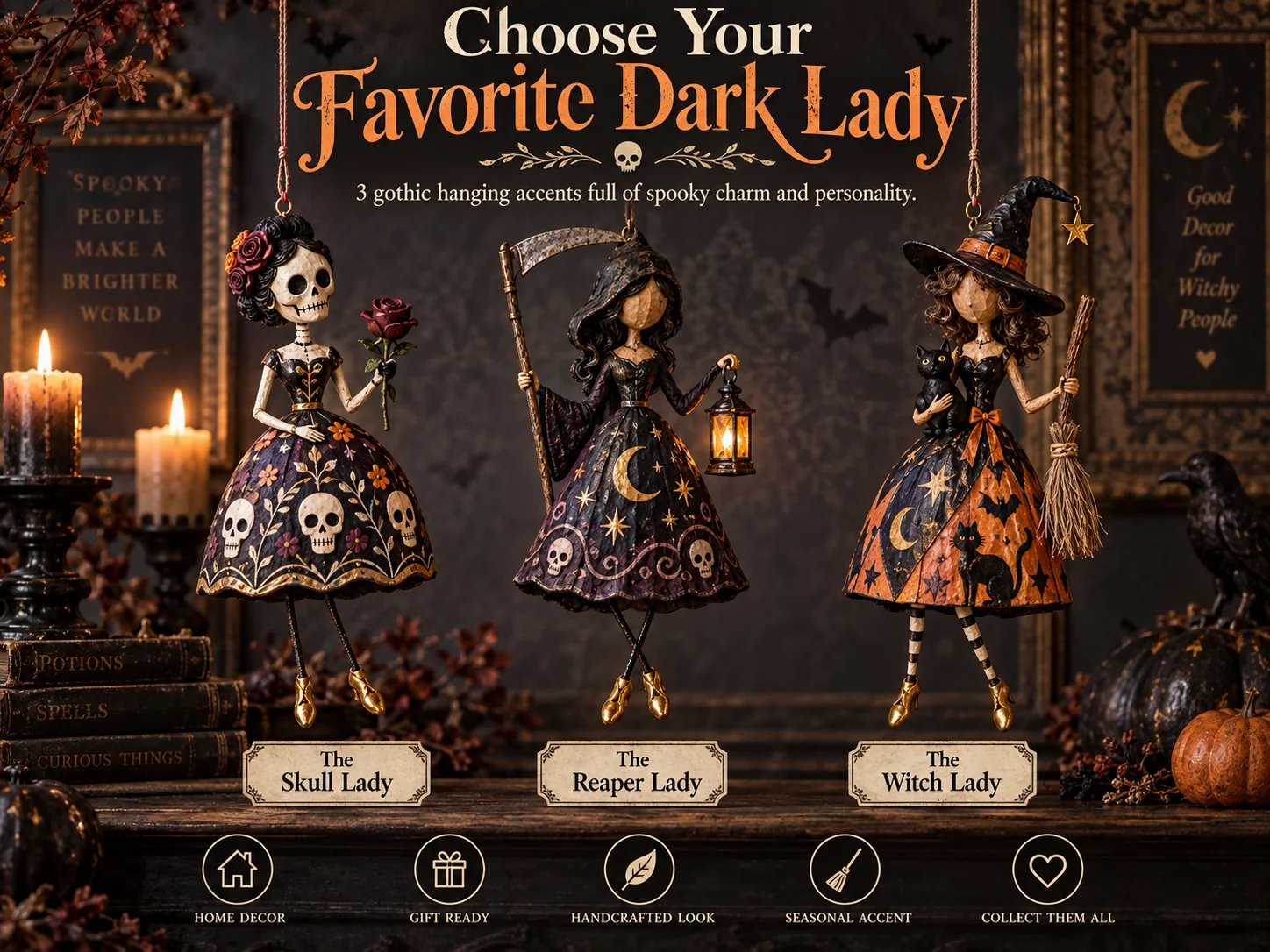 Midnight Ladies Gothic Halloween hanging decor collection