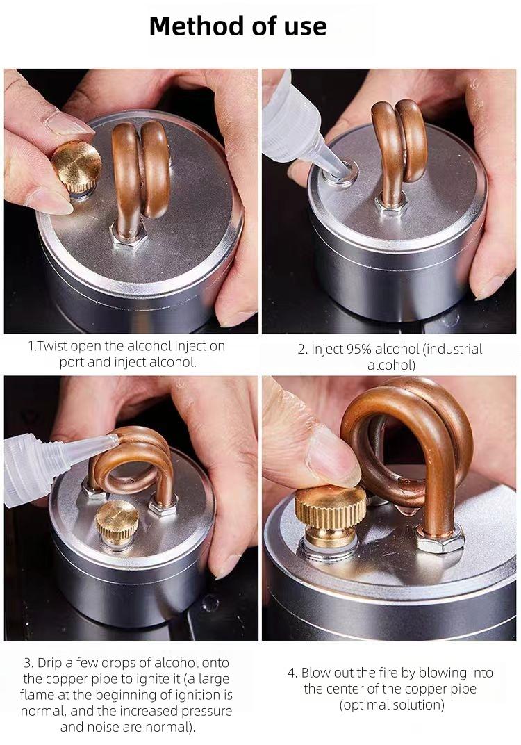 Self-Pressurized Alcohol Stove, Lightweight Aluminum & Copper Burner for Hiking & Survival Camping, High-Efficiency Cooking with Windproof Stand, Camping Accessories, Copper Tube, Compact And Portable, Aluminium, Camping Equipment, Portable Kitchen
