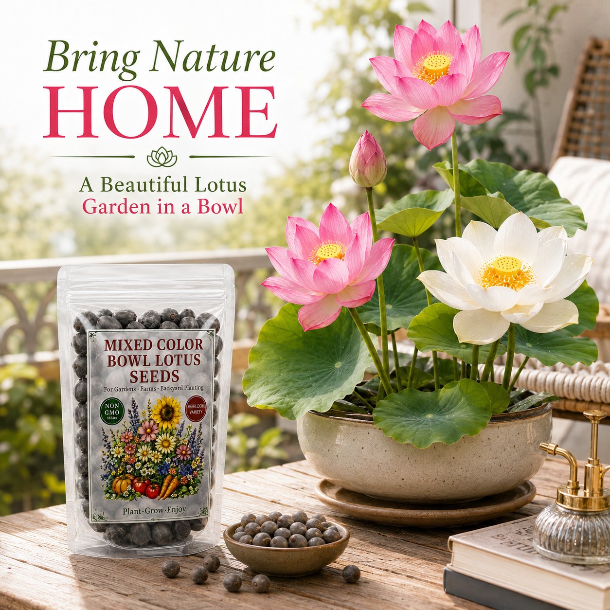 Mixed color bowl lotus seeds for pots containers and home water gardens