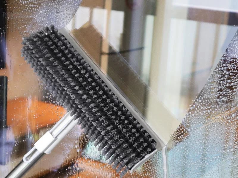 Floor Scrub Brush with Long Handle, cleaning brush,3 in 1 Scrape and Heavy-Duty Stiff Bristle Scrubber Brush for Cleaning Shower Bathroom, Patio, Garage, Kitchen, Wall and Deck,Christmas Gifts