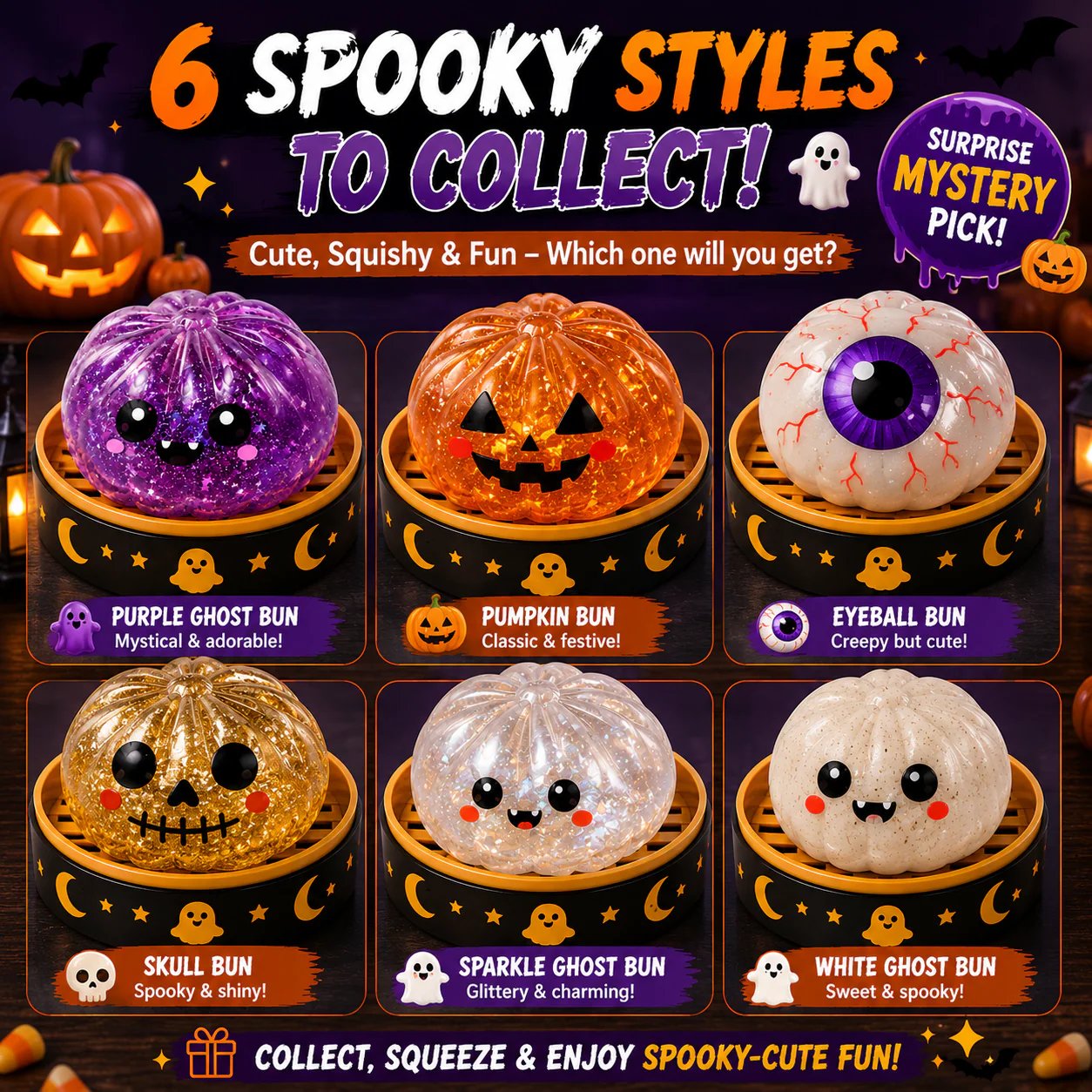 6 Halloween Squishy Bun Styles