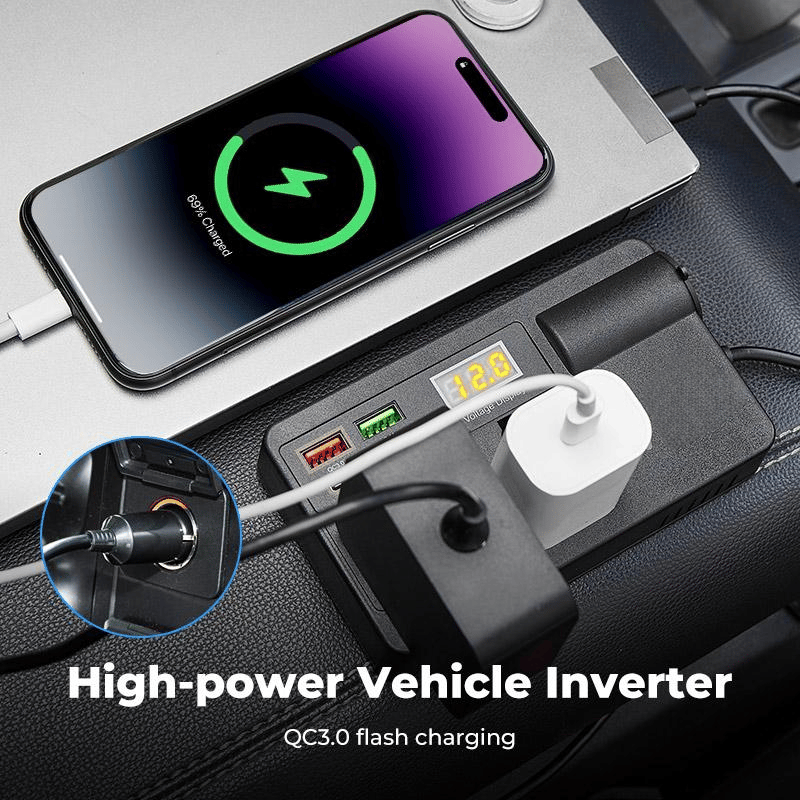 Smartphone charging from the car inverter using QC3.0 flash charging
