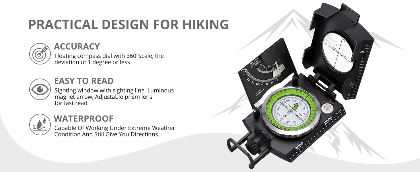Proster IP65 Hiking Compass with Sighting Clinometer