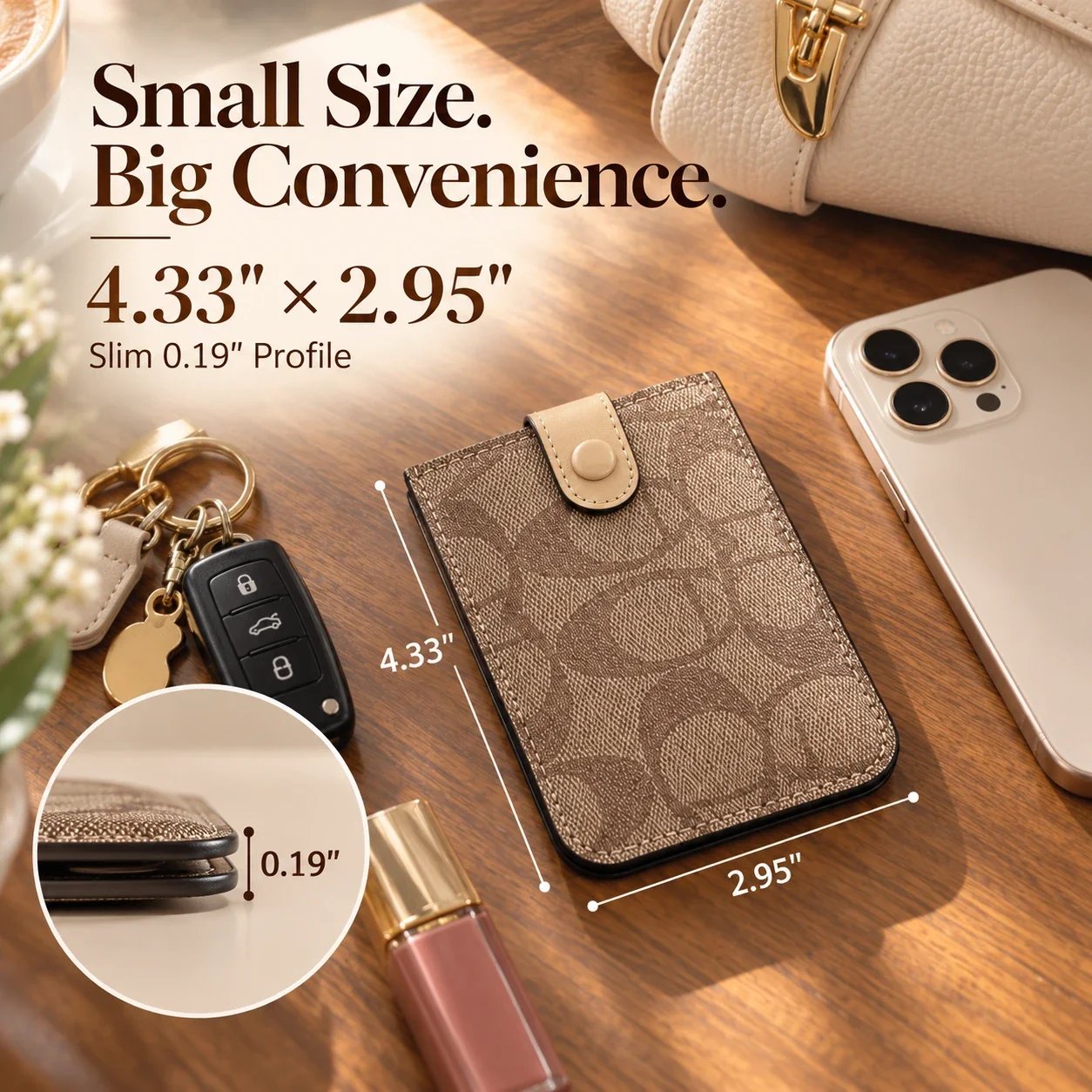 Compact card wallet dimensions 4.33 by 2.95 inches